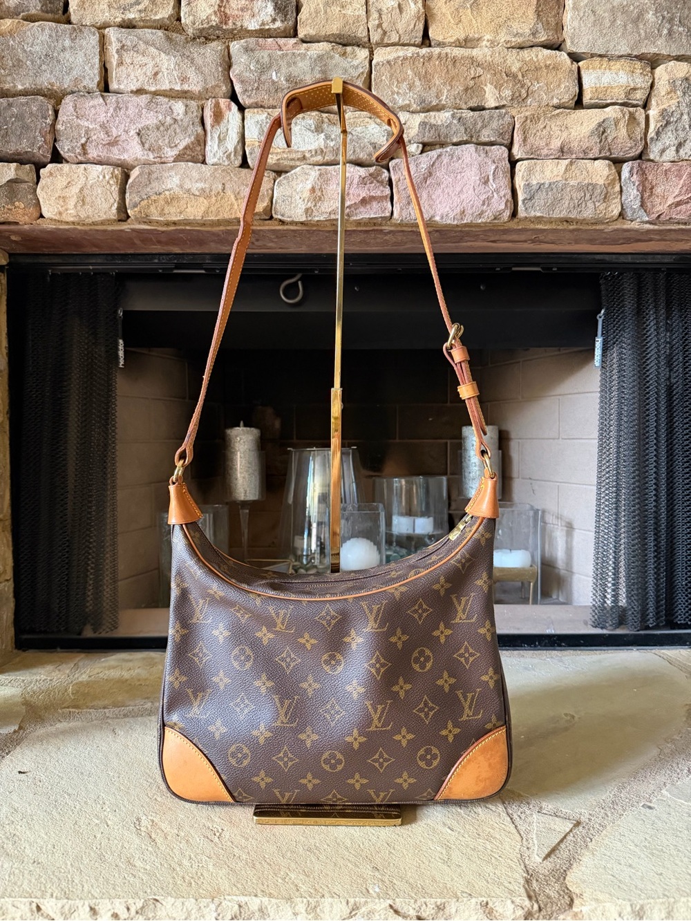 Louis Vuitton Boulogne Monogram Canvas Shoulder Bag with Vachetta Trim